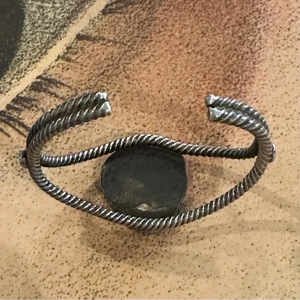 Vintage Old Pawn Sterling Silver Cuff Bracelet with Natural Turquoise - Picture 5 of 8